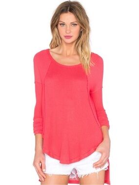 Free People Ventura Thermal Tunic Top Red Poppy Small Boho Valentine’s Day